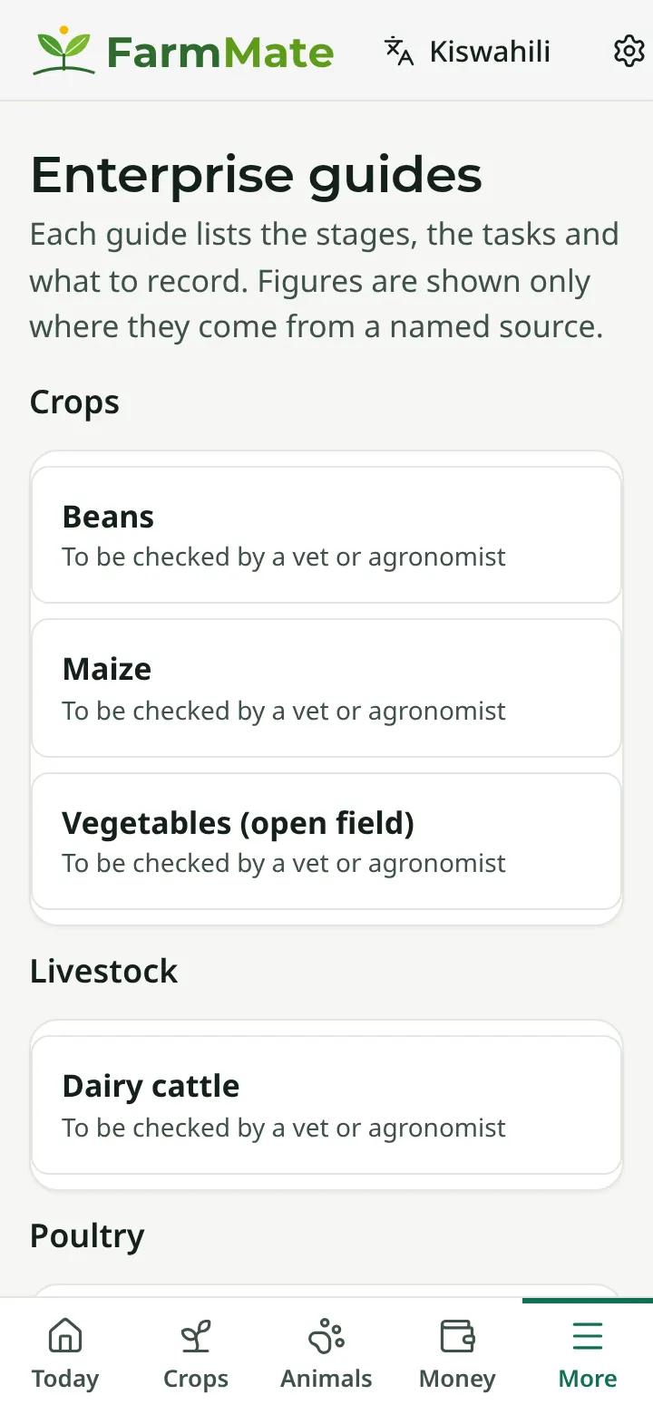 Picha ya skrini ya FarmMate: Miongozo