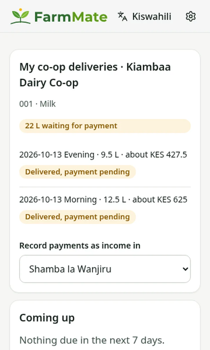 FarmMate app screenshot: Members see it too